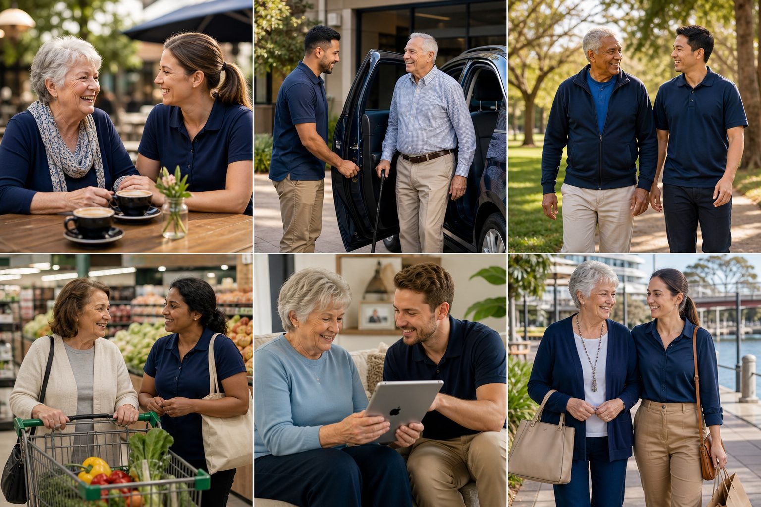 Aged care support across companionship, transport, active living, shopping, technology and community connection